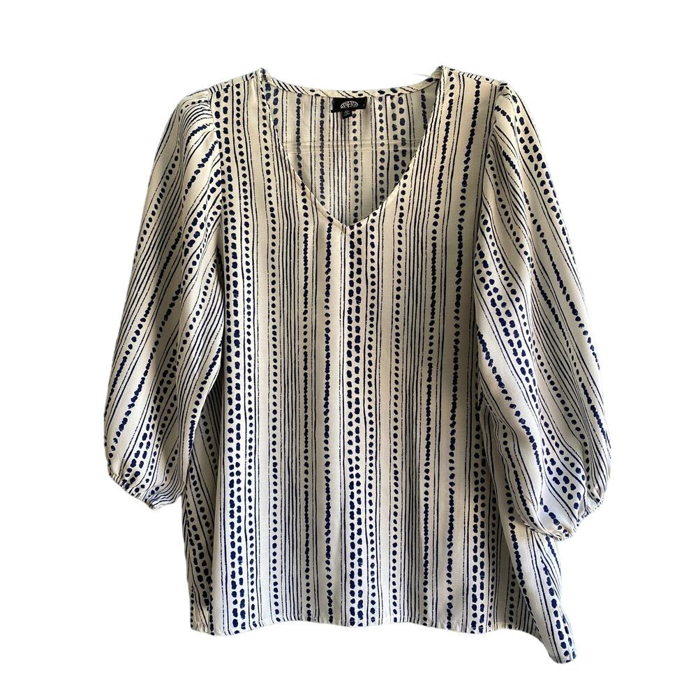 Women’s Bobeau Cream And Navy Long Sleeve Top XL